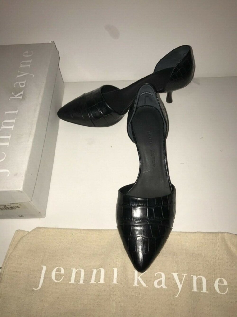 NWB JENNI KAYNE 36 5.5 EMBOSSED CROC D’ORSAY PUMP heels Classic Black Italy made